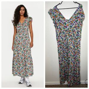 Gap womens short sleeve maxi dress ditsy floral print spring colorful cotton XL